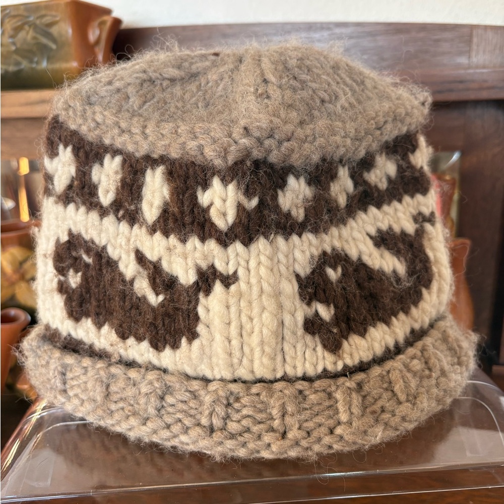 Vintage handcrafted first nation coast Salish Cowichan toque killer whale design